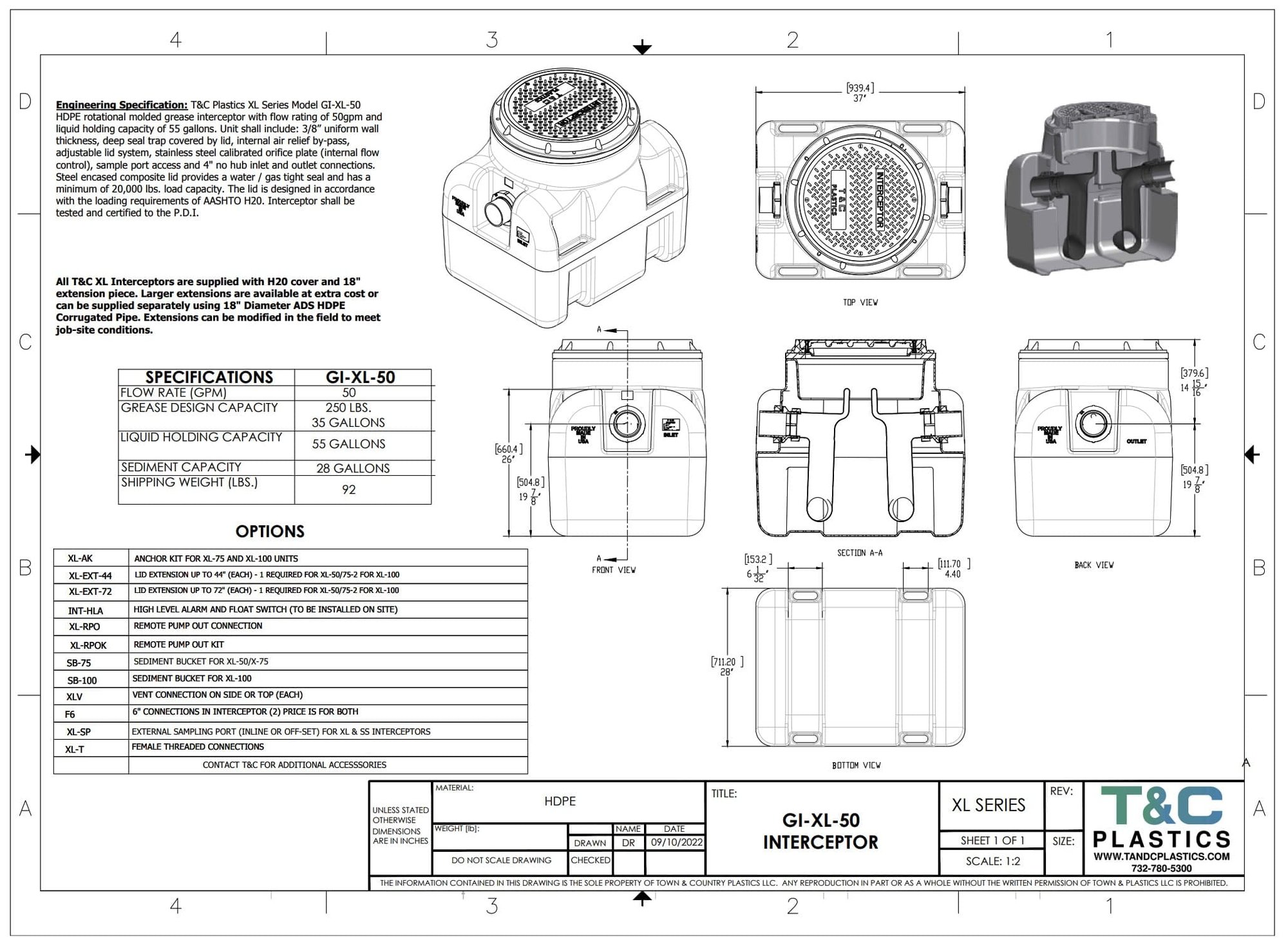 GI-XL-50 Grease Interceptor