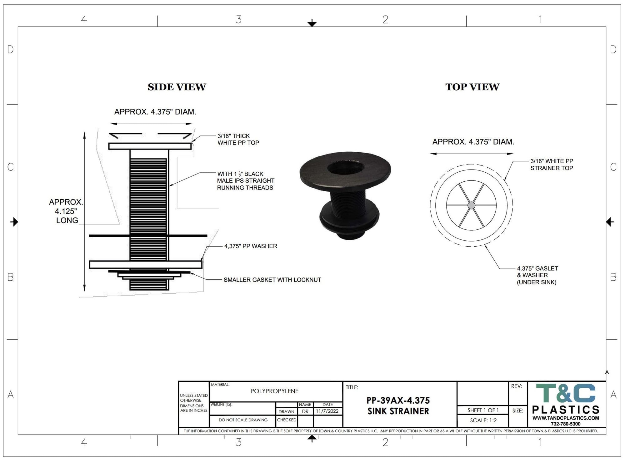 PP-39AX-4.375 Sink Strainer